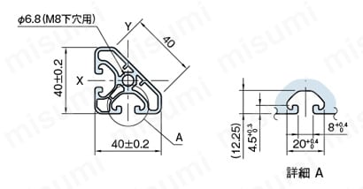 Line8 アングルプロファイル エコノミー型 APE40 外形図