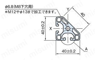 Line8 アングルプロファイル 軽量型 40X40 （APL40） 外形図
