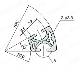 Line5 R20/40-30°ラウンドプロファイル　RPH24 外形図