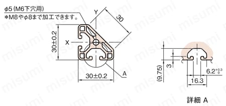 Line6 アングルプロファイル6 軽量型 30X30（APL） 外形図