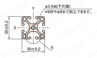 Line6 ストラットプロファイル6 軽量型 30X30（1列溝X1列溝 4面溝）（SPL） 外形図