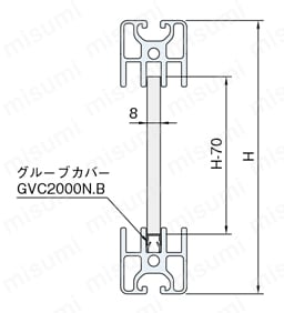Line8 レールプロファイル RPL スライドドアパネル加工寸法図