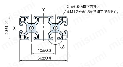 Line8 ストラットプロファイル 軽量型 80×40 1列溝×2列溝 4面溝 SPL 外形図