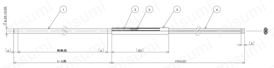 高温用カートリッジヒーター TYPE A　φ6.25外形図