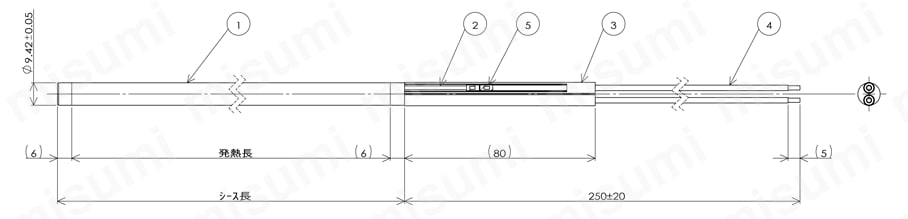 高温用カートリッジヒーター TYPE A　φ9.42外形図
