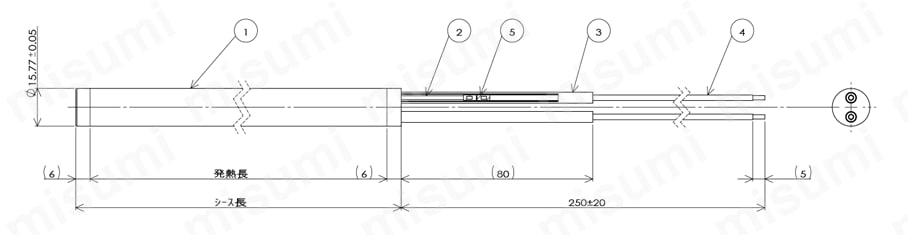 高温用カートリッジヒーター TYPE A　φ15.77外形図