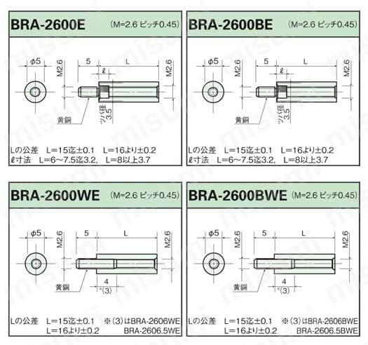 ABSスペーサー（丸型） BRA-E/-WE/-BE/-BWE 外形図