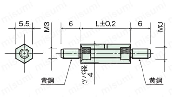 PPSスペーサー（六角両オネジ絶縁型） NSP-E/NSP-WE　外形図_300E画像