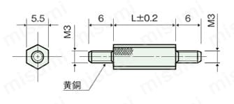 PPS スペーサー（六角両オネジ導通型）/ESP-E 外形図