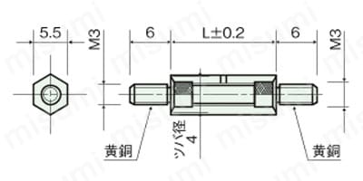 ジュラコンスペーサー（六角両オネジ絶縁型） NS-E/NS-WE 外形図