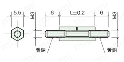 ジュラコンスペーサー（六角両オネジ絶縁型） NS-E/NS-WE 外形図2