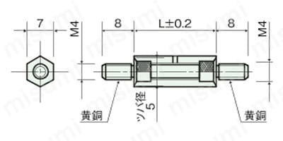 ジュラコンスペーサー（六角両オネジ絶縁型） NS-E/NS-WE 外形図3