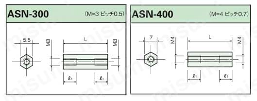 ナイロンスペーサー（六角）/ASN 外形図