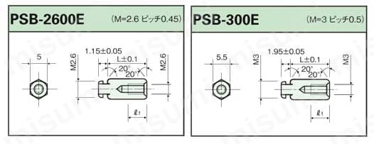 黄銅スペーサー（六角・薄板ネジ込取付用）/PSB-E 外形図