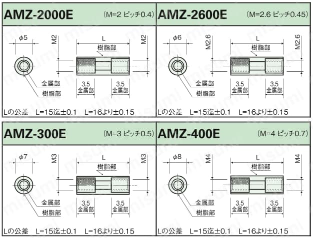 金属付PBTスペーサー/AMZ-E 外形図