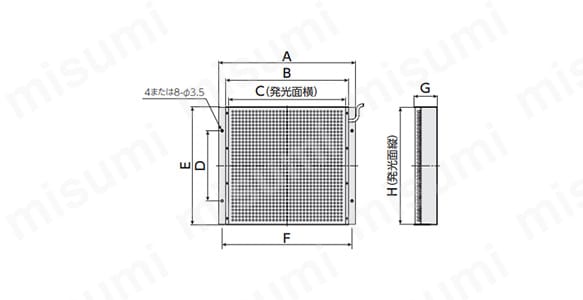 直接照射照明 直接照射スクエア型 DLシリーズの寸法図2