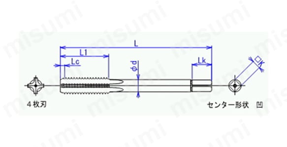 タングレスインサート オーバーサイズ ハンドタップ（M6～12）の寸法図