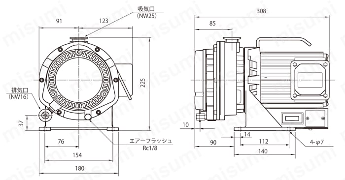 スクロール真空ポンプ ISPシリーズ　ISP-90　外形図