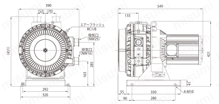 スクロール真空ポンプ ISPシリーズ　ISP-1000E　外形図