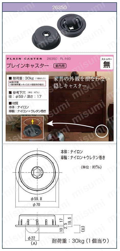 PL-F60 プレインキャスター | ハイロジック | ミスミ | 4960983263501