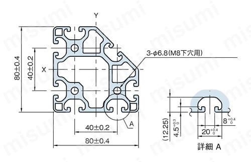 Line8 アングルプロファイル 軽量型 APL80 外形図