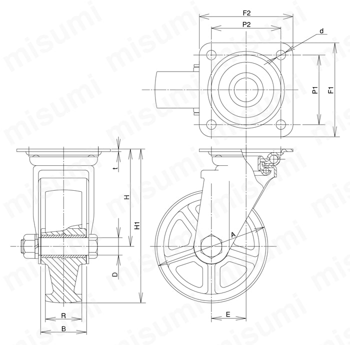 ステンレス製キャスター 旋回 JAtype サイズ100mm (金具のみ車輪