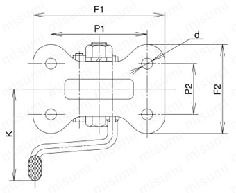 ステンレス製キャスター 固定 （回転ストッパ付） KABZtype サイズ150mm （金具のみ車輪なし） 外形図1