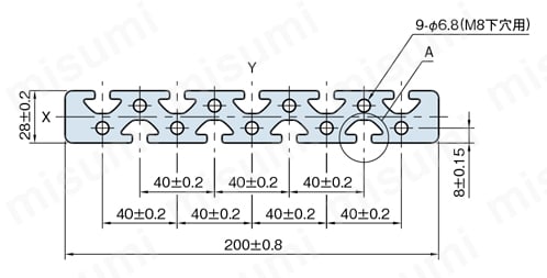 Line8 ストラットプロファイル 200X28 （2面溝（対向））（SPH） 外形図