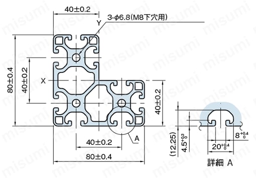 Line8 ストラットプロファイル 軽量型 80X80 SPL 外形図