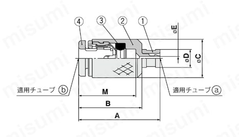 ミニチュア管継手 Mシリーズ バーブワンタッチ M-32F-2 M-04F-2 外形図