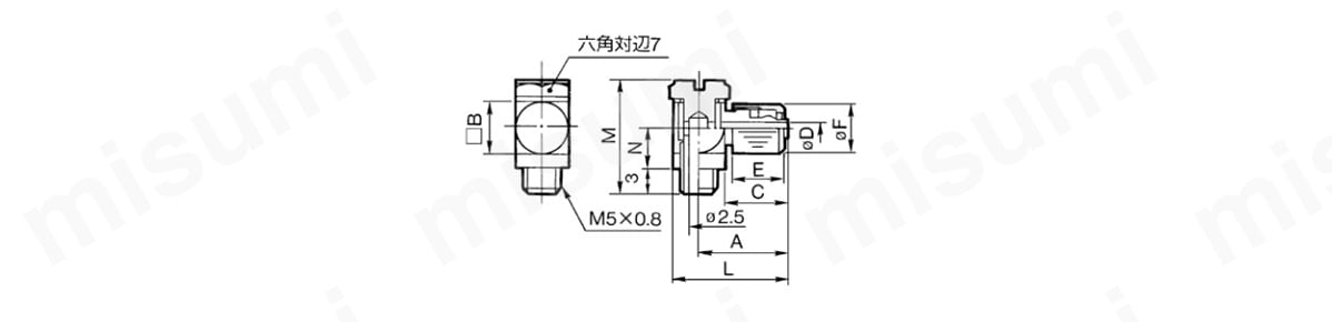 ホースエルボ：MS-5HLH-4、-6の外形図