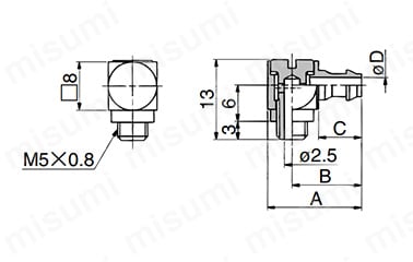 ポリウレタンチューブ用バーブエルボ 10-M-5ALU-3,-4,-6:関連画像
