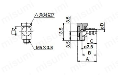 ポリウレタンチューブ用バーブエルボ：10-M-5ALHU-3,-4,-6:関連画像