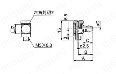 ポリウレタンチューブ用バーブエルボ：10-M-5ALHU-3,-4,-6:関連画像