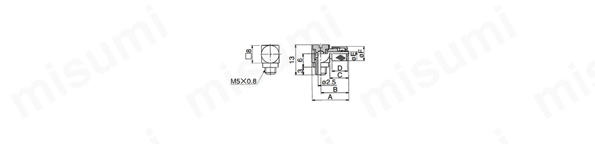 ホースエルボ：10-M-5HL-4,-6の外形図