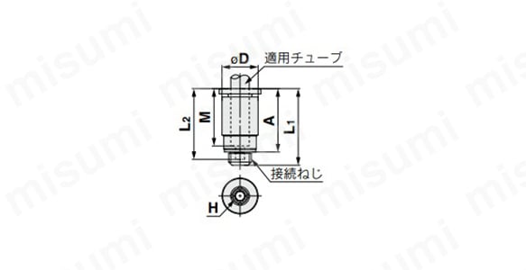 六角穴付ハーフユニオン：KQ2S（ガスケットシール）の寸法図