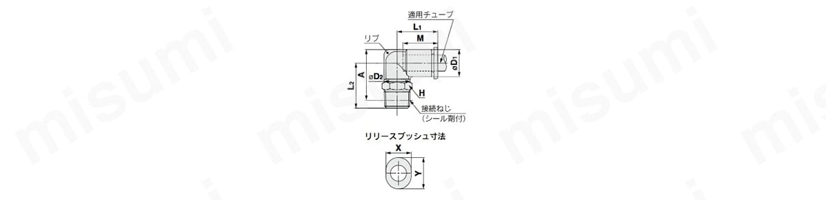 エルボユニオン：KQ2L（シール剤）の外形図