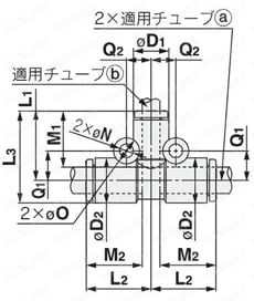 ワンタッチ管継手 KQ2シリーズ 異径チーズ KQ2T 外形図2