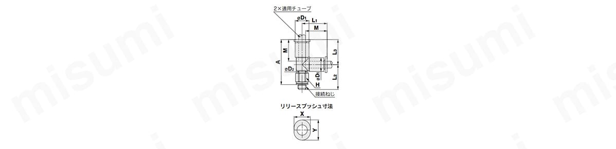サービスチーズユニオン：KQ2Y（ガスケットシール）の外形図