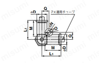 デルタユニオン：KQ2D（ガスケットシール）の寸法図