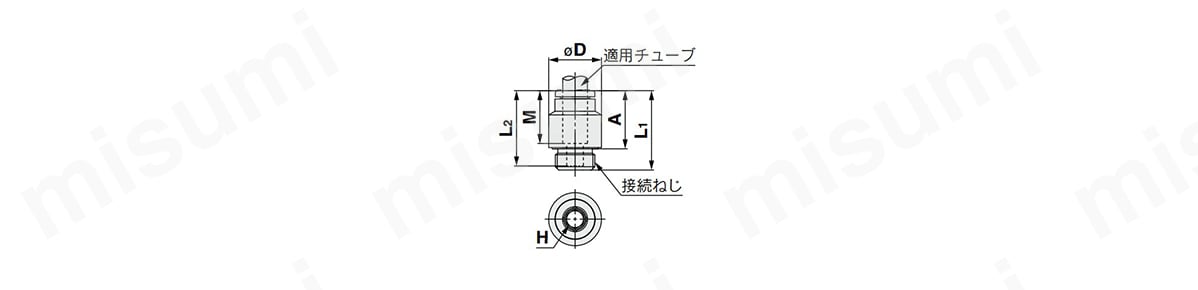KQ2S04／06／08／10／12／16シリーズ 寸法図例