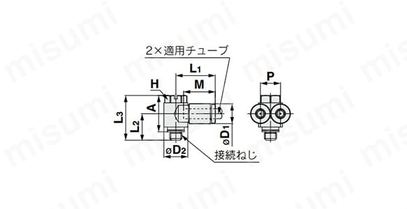 ブランチユニバーサルエルボ：KQ2Z（ガスケットシール）:関連画像