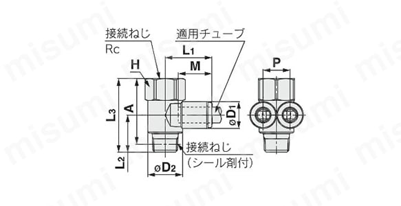 ブランチユニバーサルメスエルボ：KQ2ZF（シール剤）:関連画像