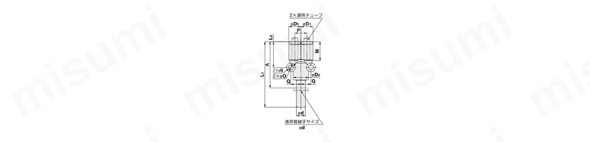 KQ2X08-10A | ワンタッチ管継手 KQ2シリーズ 異径ブランチユニオンワイ