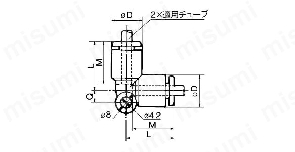 エルボ：KRL-W2の外形寸法図