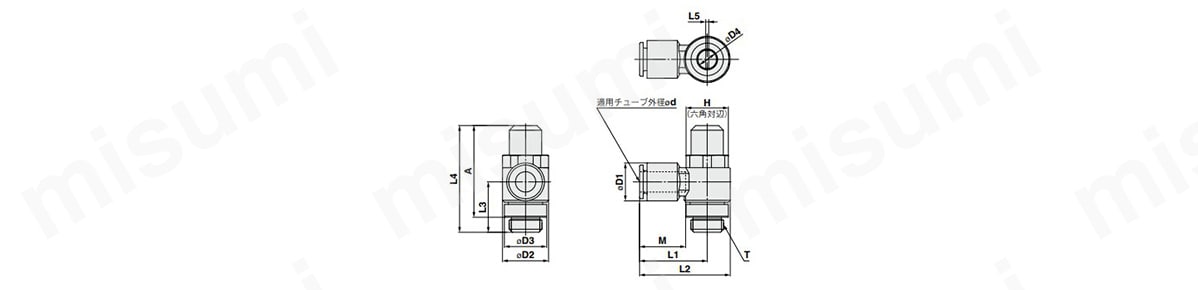 難燃性（UL-94規格 V-0相当）マイナスドライバ調整用ワンタッチ管継手付スピードコントローラ/エルボタイプ:関連画像