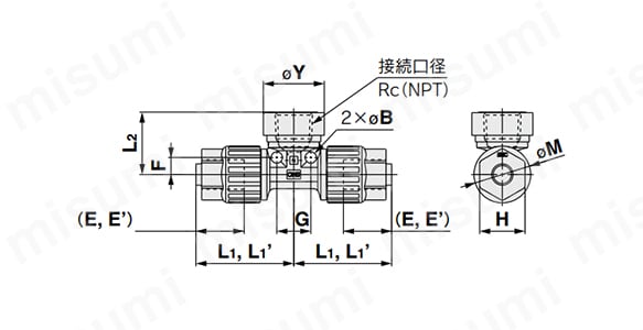 フィメイルブランチティ LQ3B-Fの外形寸法図