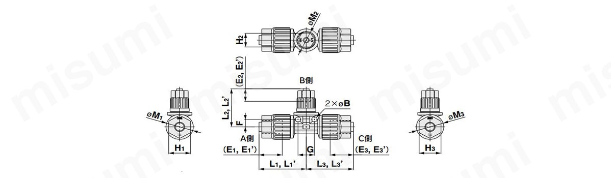 ユニオンティレジューシング：LQ3T-Rの外形図