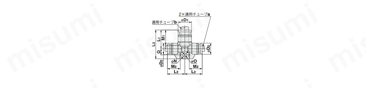 異径チーズ：KQB2Tの外形図
