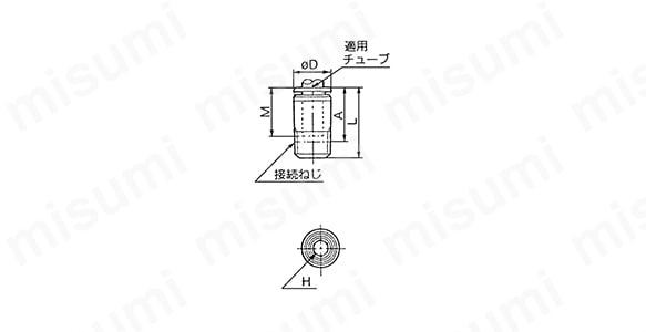 六角穴付ハーフユニオン：KGSの外形図（Rの場合）